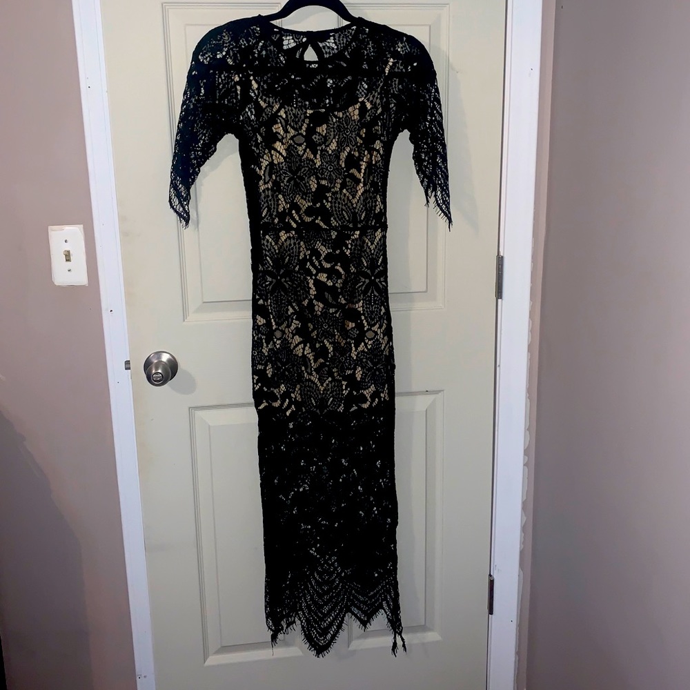 Akira black knit midi dress w/ nude slip. Size S